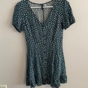 Green Button-up V-neck Mini Dress